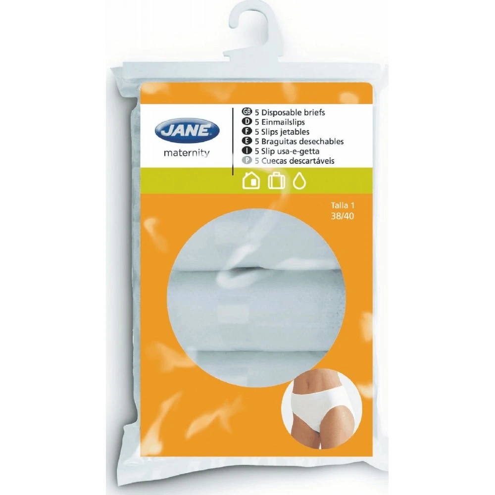 Jané Lot De 5 Slips Jetables Blanc Taille 38-40 1 Jané Lot De 5 Slips Jetables Blanc Taille 38-40