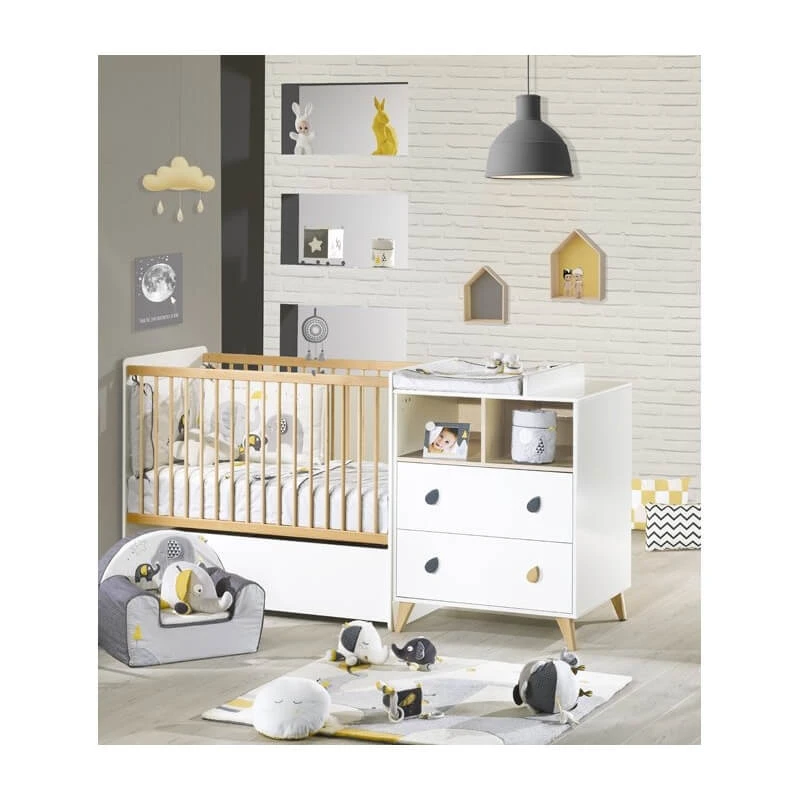 Chambre Duo Lit évolutif Bébé Combiné 60x120 Cm En 90x190 Cm + Armoire Oslo Goutte 3 Chambre Duo Lit évolutif Bébé Combiné 60x120 Cm En 90x190 Cm + Armoire Oslo Goutte – Image 3