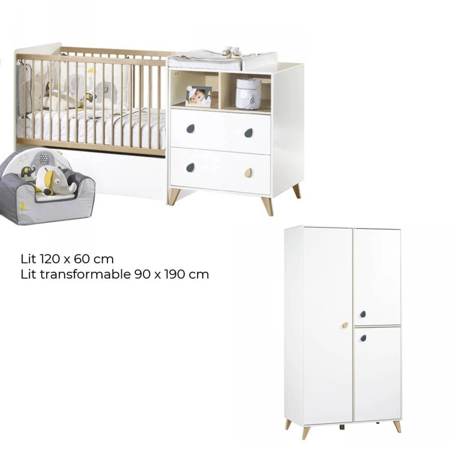 Chambre Duo Lit évolutif Bébé Combiné 60x120 Cm En 90x190 Cm + Armoire Oslo Goutte 8 Chambre Duo Lit évolutif Bébé Combiné 60x120 Cm En 90x190 Cm + Armoire Oslo Goutte – Image 8