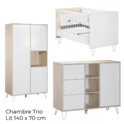Chambre Trio Lit évolutif Bébé Little Big Bed 70x140 Cm + Armoire + Commode Happy -Lilliputiens Soldes chambre trio lit little big bed 140 x 70 commode armoire happy sauthon meubles OK