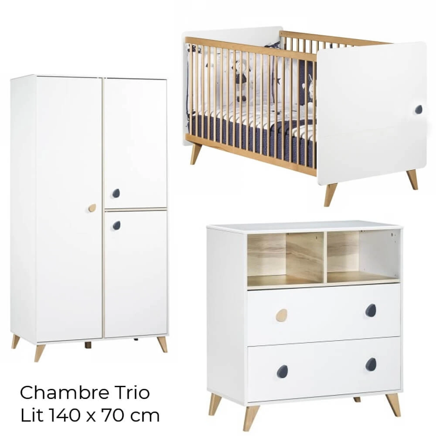 Chambre Trio évolutif Bébé Lit Little Big Bed 70x140 Cm + Armoire + Commode Oslo Goutte 2 Chambre Trio évolutif Bébé Lit Little Big Bed 70x140 Cm + Armoire + Commode Oslo Goutte – Image 2