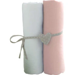 Lot De 2 Draps Housse 70x140 Cm Blanc Et Rose