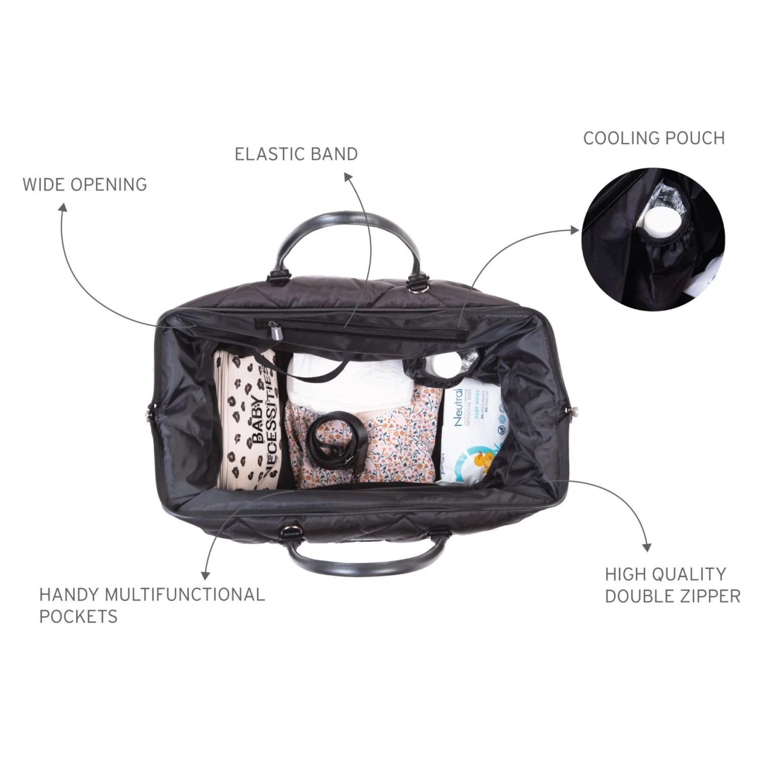 Childhome Sac à Langer Mommy Bag Matelassé Noir 6 Childhome Sac à Langer Mommy Bag Matelassé Noir – Image 6