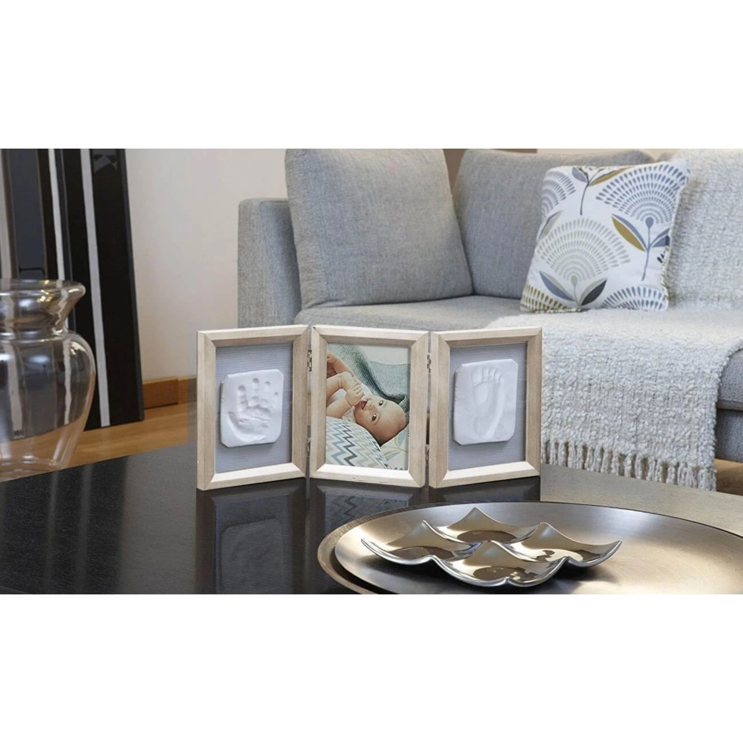 Cadre Empreinte Bébé 3 Volets My Baby Touch Bois Cérusé 3 Cadre Empreinte Bébé 3 Volets My Baby Touch Bois Cérusé – Image 3