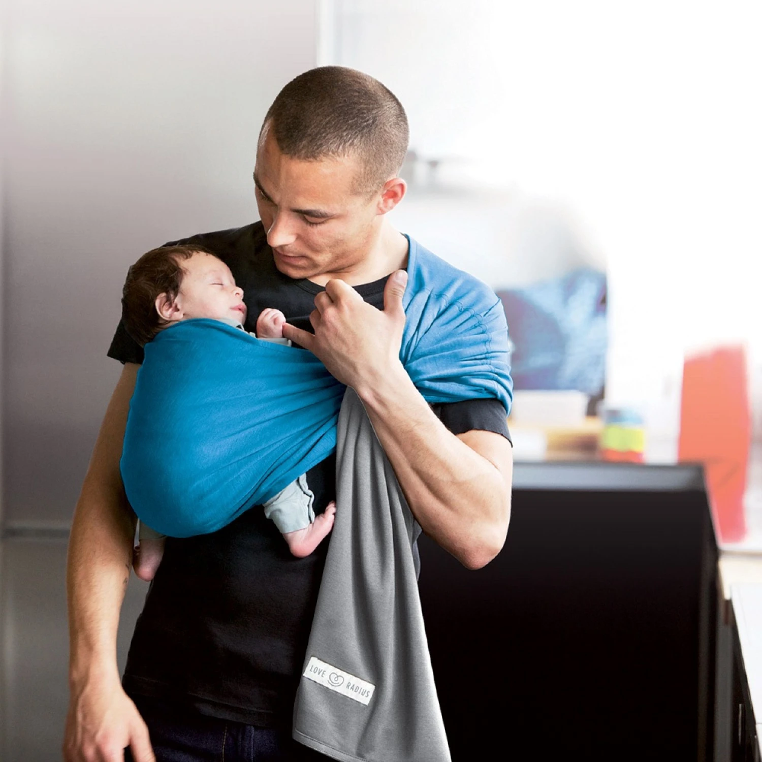 Petite écharpe De Portage Sans Nœud Chiné Et Bleu Canard 5 Petite écharpe De Portage Sans Nœud Chiné Et Bleu Canard – Image 5